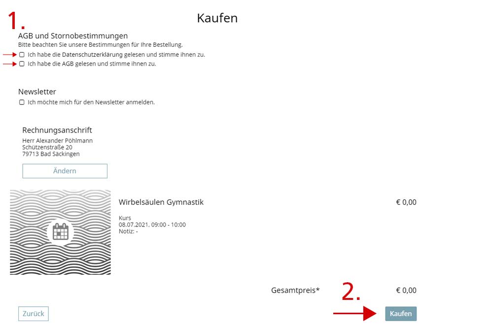 Aqualon Shop - Kursanmeldung - AGBs & Datenschutzerklärung bestätigen